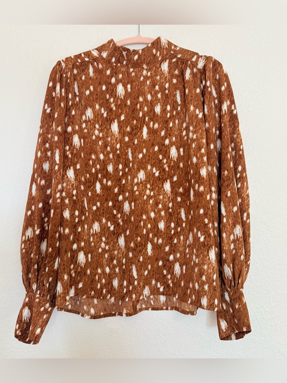 Philosophy Republic Clothing Fawn Print Mock Neck Blouse Sz S